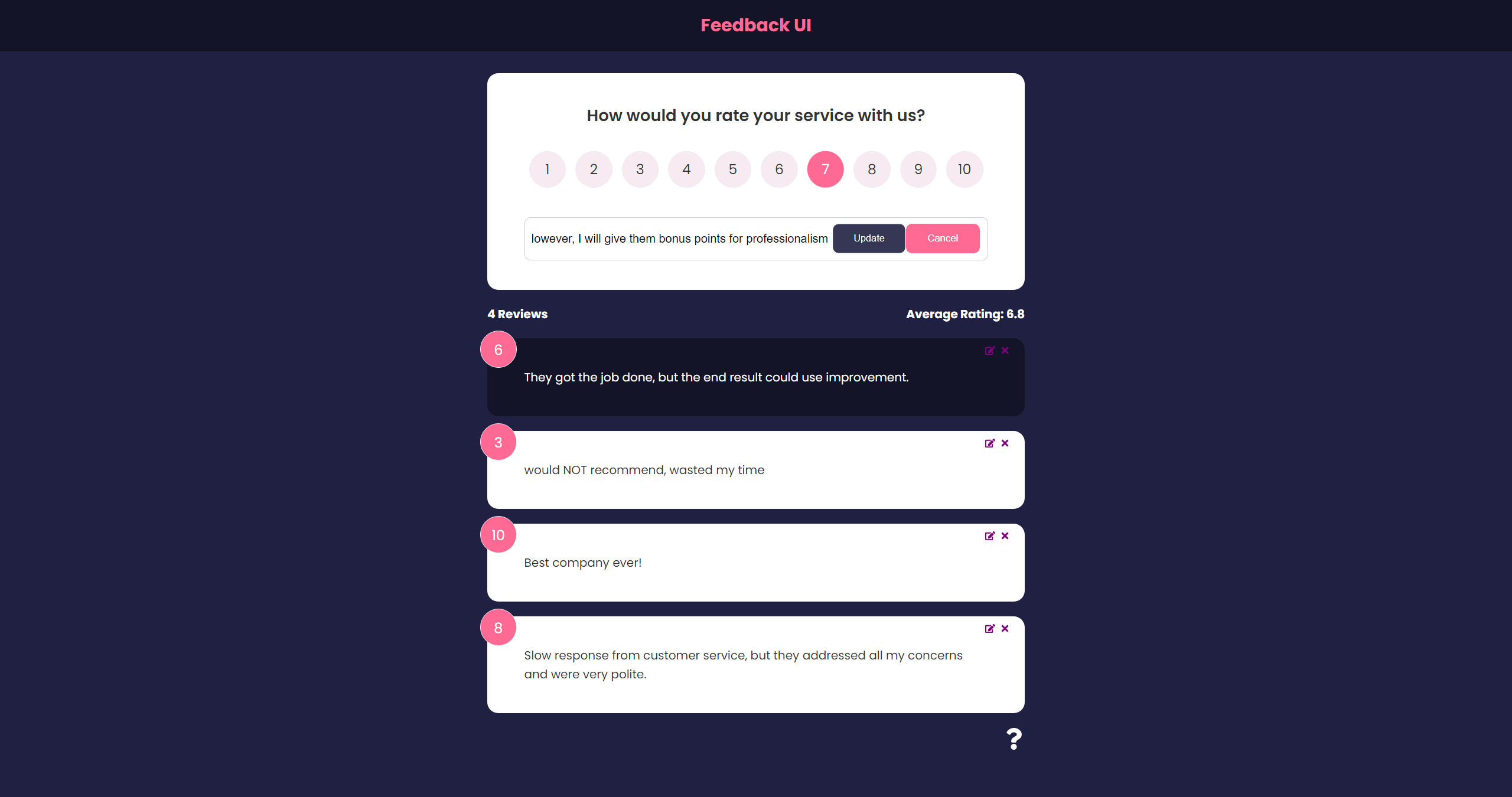 screenshot of the Feedback App project